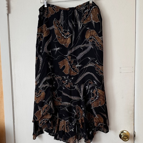 Chico's Dresses & Skirts - Chico's 100% Silk Flowing Midi Skirt in Black & Brown Floral Design. Medium